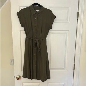 Calvin Klein Olive Green Button-Up Dress